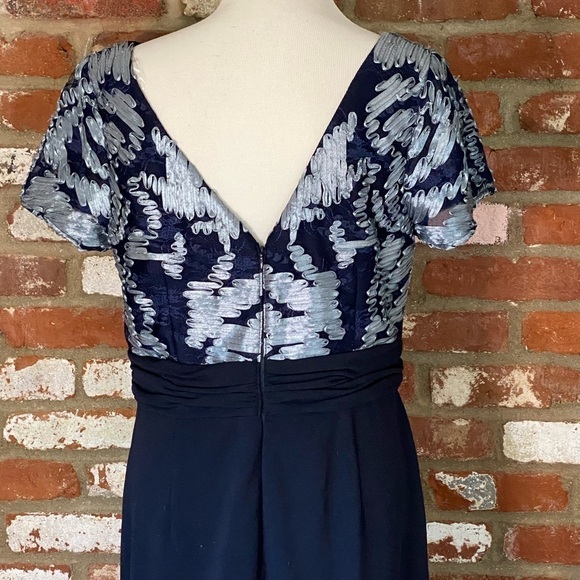 JS COLLECTIONS Navy Blue Mixed Media Soutache Midi Dress Size 12 - Picture 7 of 11